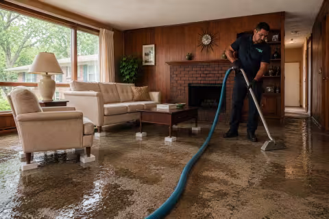 Water damage extraction from living room carpet
