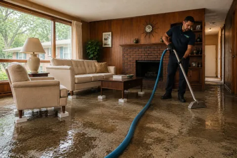 Water damage extraction from living room carpet