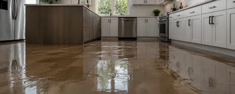 water damage in modern kitchen