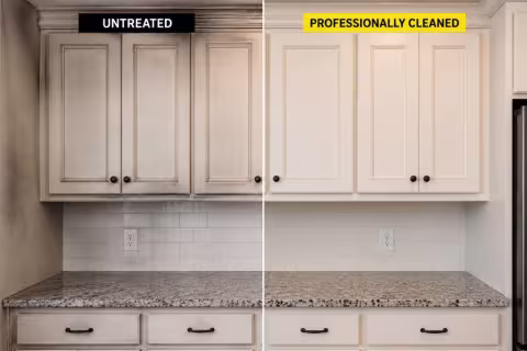 Before and After Cleaning of Smoke Damaged Kitchen Cabinets