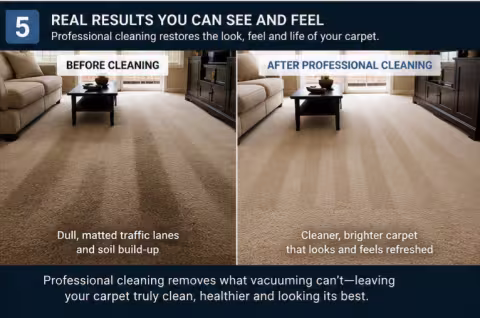 Before and after carpet cleaning in a living room