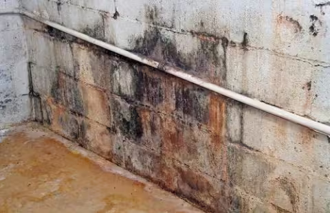 Foundational wall discolored from water damage