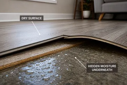 trapped water damage under vinyl plank floor