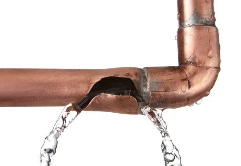 Broken copper water supply line in North Platte NE