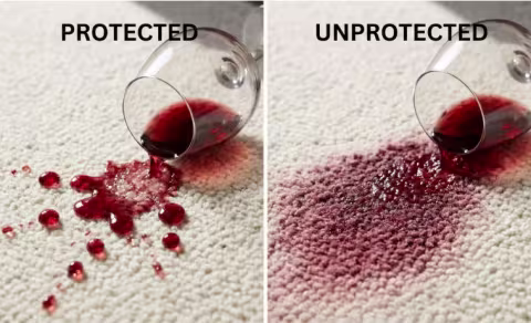 Wine spilling onto carpet showing benefits of stain protected carpet