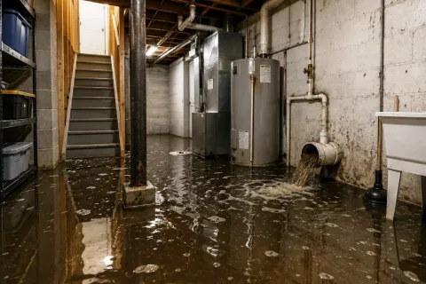 Sewer water discharging and standing on basement floor