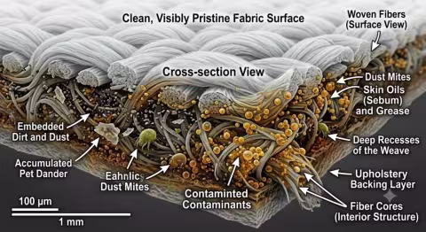 Diagram showing microscopic contamination in fabric fibers