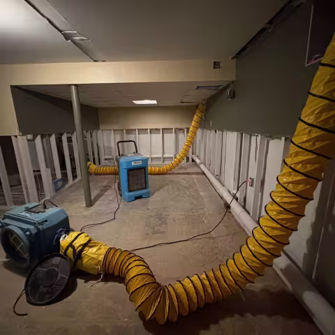 HEPA filtration in basement mold job with exhaust being ported to exterior through 8" exhaust hoses