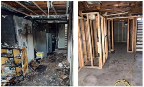 fire damaged room before and after services