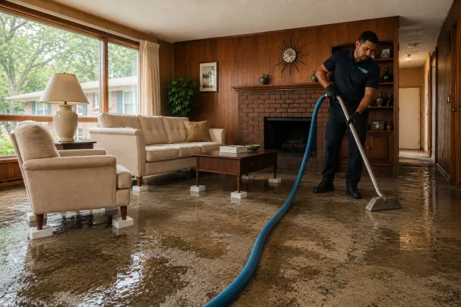 Water damage extraction from living room carpet