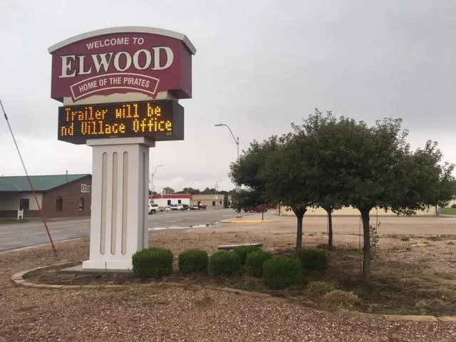 Elwood marquee sign on north side of town 