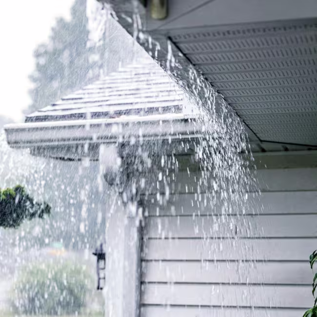 Water overflowing from gutter due to excessive rain