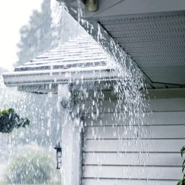 Water overflowing from gutter due to excessive rain