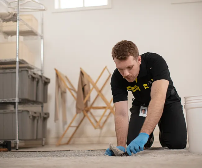 servicemaster technician removing carpet