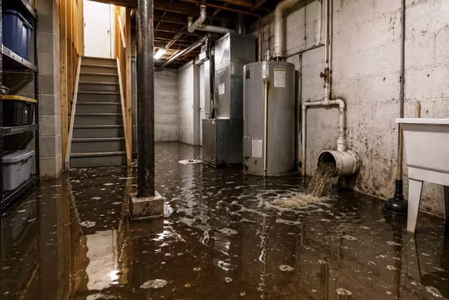 Sewer water discharging and standing on basement floor