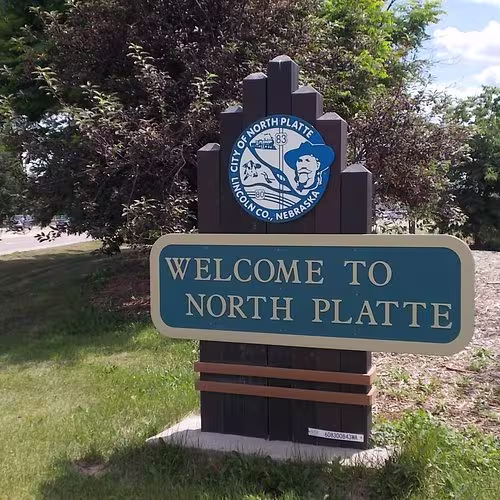 Welcome to North Platte sign at city limits of North Platte NE