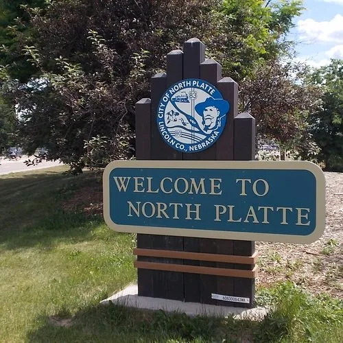 Welcome to North Platte sign at city limits of North Platte NE