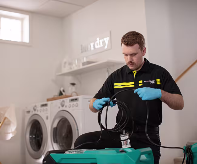 servicemaster restore setting up industrial drying equipment for water damage mitigation