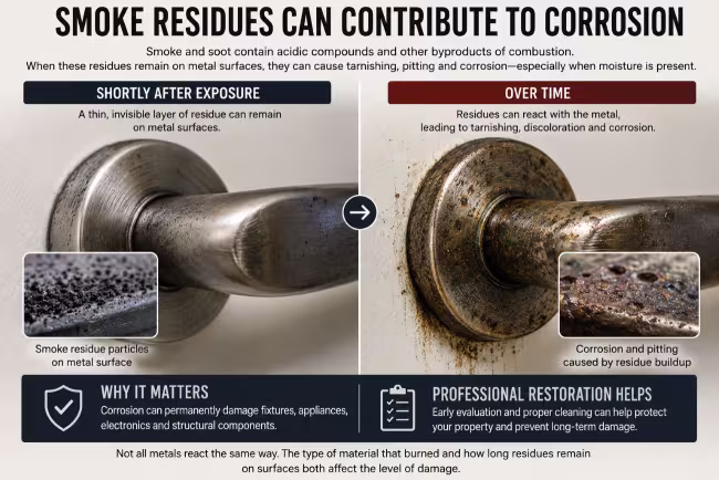 Photo showing the corrosive effects of soot on metal such as door hardware