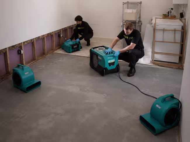 ServiceMaster Technicians setting up drying equipment 