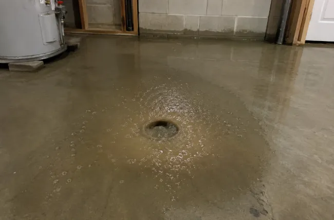 Drain backing up and discharging CAT 3 water onto the basement floor