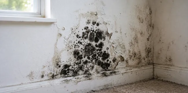 Mold growth on wall of residence under window