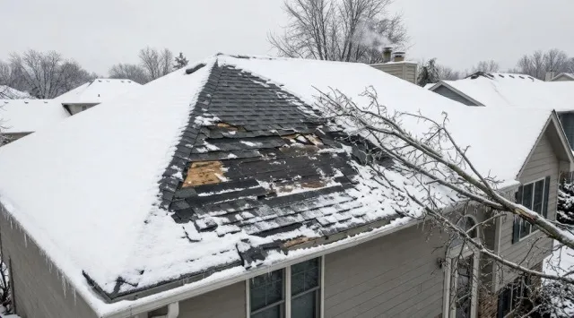 snow storm damaged roof