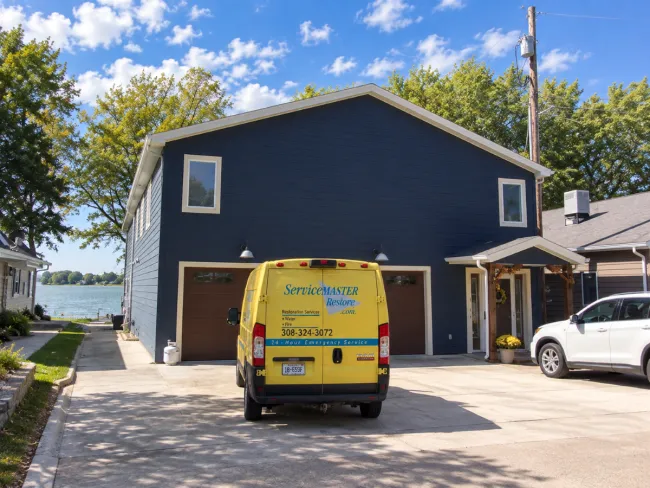 ServiceMaster Van Parked in residential driveway at Northeast Cove, Johnson Lake,NE