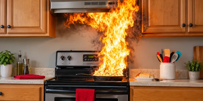 Grease fire from pan on a stove