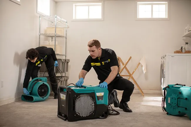 servicemaster restore setting up industrial drying equipment on the floor
