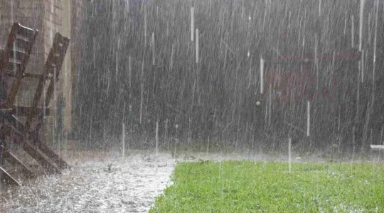 Heavy rain in backyard