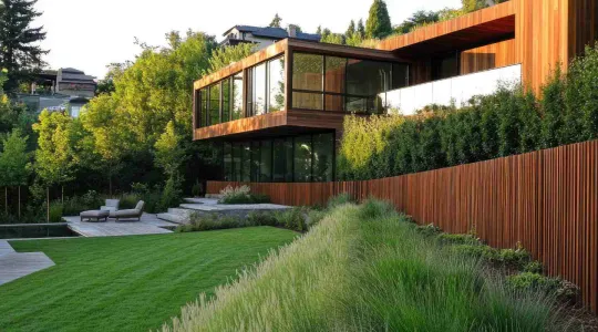 modern home on sloped lot