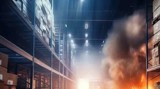 smoke in warehouse from a fire