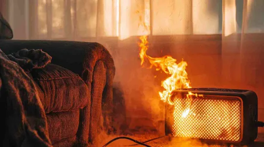 Space heater on fire