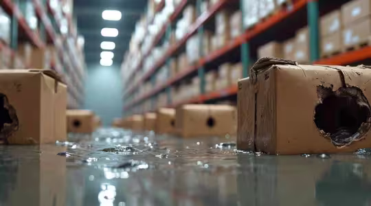 water damage in a warehouse