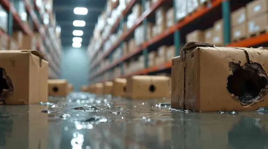 water damage in a warehouse