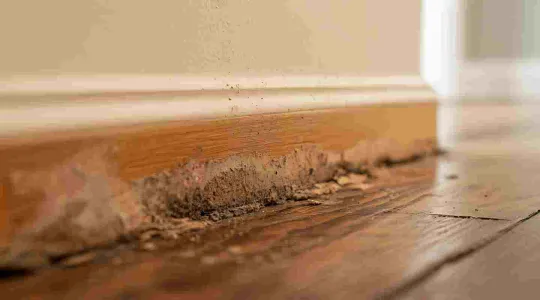 ruined baseboard due to water damage in Garden City