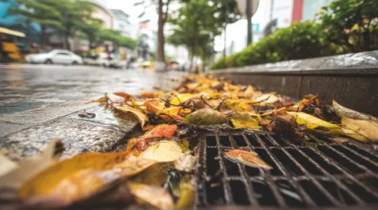 Clogged storm drain causing street flooding in Central Oak Park