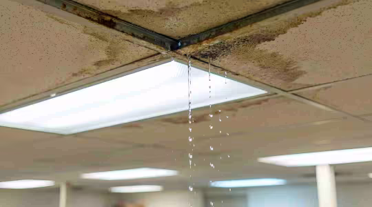 leaky ceiling tiles in a commercial building
