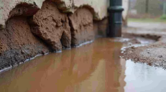 cracked foundation with water damage