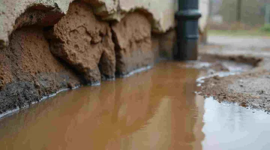 cracked foundation with water damage