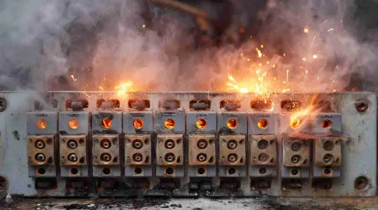 commercial electrical panel fire due to a storm surge