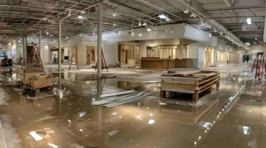 flooded commercial building