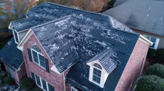 Hail shingle damage in a roof