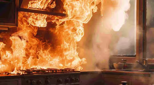 fire in a kitchen 