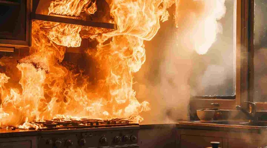 fire in a kitchen 