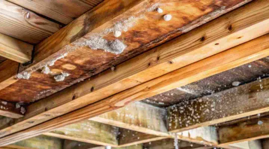 crawl space with water coming from the ceiling