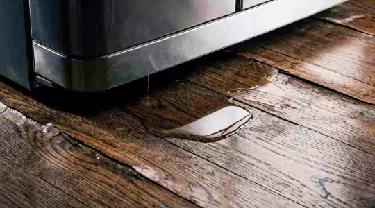 leaky refrigerator on to a wood floor