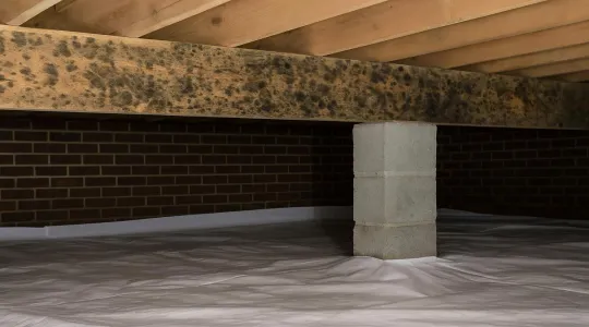 Mold on craw space floor support beam
