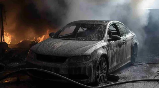 burned car in garage fire